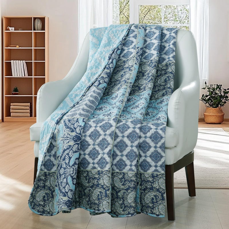 KASENTEX Twin Quilt Set Lightweight Bedspread Coverlet,Country-Chic Printed Pre-Washed Quilt Bedding Set - Microfiber Fabric Quilted Pattern Bedding(Light Blue Paisley, 86x68) - Image 5